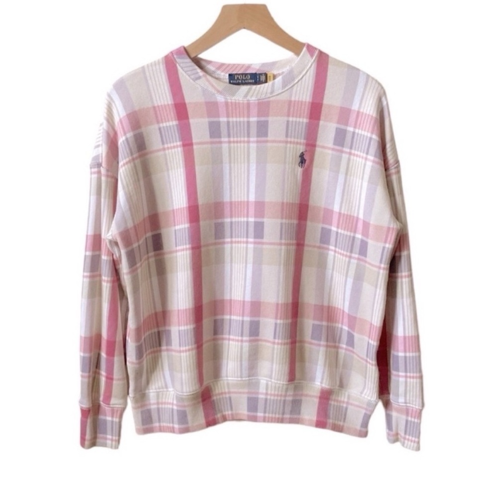 POLO by Ralph Lauren women’s pastel madras plaid pattern sweat shirt size small
